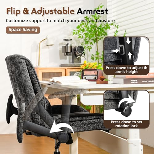 Criss Cross Chair with Wheels & Flip Arms, Wide Cross Legged Office Chair with Adjustable Tilt Criss-Cross Desk Chair with Lumbar Support for Home Office, Bedroom, Apartment Black - color: Black