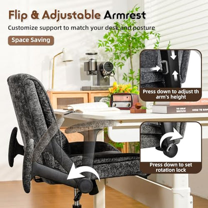 Criss Cross Chair with Wheels & Flip Arms, Wide Cross Legged Office Chair with Adjustable Tilt Criss-Cross Desk Chair with Lumbar Support for Home Office, Bedroom, Apartment Black - color: Black