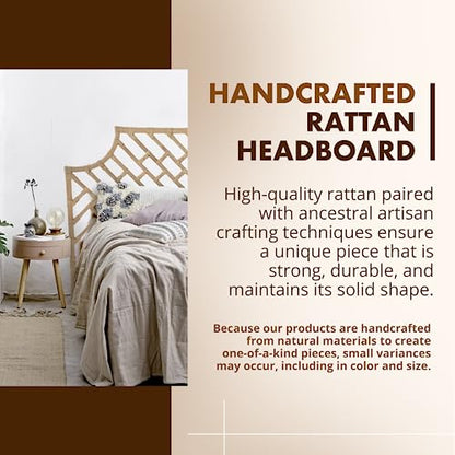 KOUBOO Rattan Chippendal Headboard, Queen Size, Bedroom Furniture, Bohemian Decor, Headboard, Natural - size: Queen