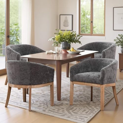 Modern Upholstered Barrel Dining Chair Set of 4, Natural Hardwood Frame, Farmhouse Linen Chairs for Dining Room, Kitchen(Grey) - color: Grey, size: Set of 4