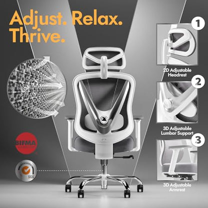 Ergonomic Mesh Office Chair - 3D Adjustable Lumbar Support & 3D Armrests, V-Shaped Back, Adjustable Desk Chair for Office & Home, White - color: White