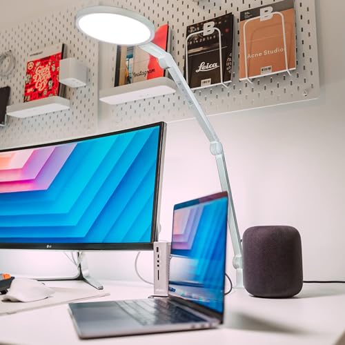 LUME CUBE Edge 2.0 LED Desk Lamp | Dimmable Home Office Desk Light with USB Charging Port & Strong Swing Arm | Adjustable Color Temperature and Brightness | Circle Webcam Light - White 2pk - size: White - Pack of 2