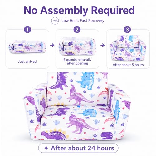 Kids Couch, 2-in-1 Kids Fold Out Couch | Convertible Sofa to Lounger for Girls and Boys, Soft Toddler Chairs Comfy 1-3 Years Old, White Dinosaur - color: White Dinosaur