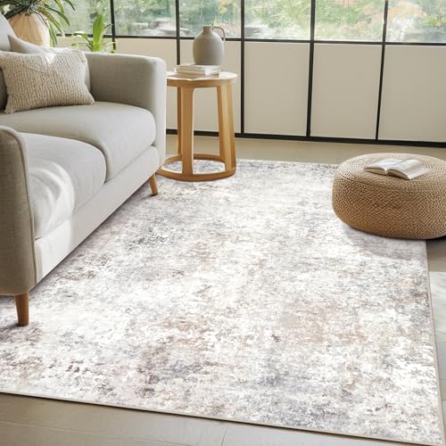 Beige Grey Washable Rugs 4x6 Area Rugs for Living Room,Bedroom,Dining Room | Modern Abstract,Ultra Soft Faux Wool,Kids & Pet Friendly,Non-Slip & Non-Shedding,Large Vintage Low Pile Rug for Home Office - color: Brown-grey-beige-slate, size: 4' x 6' (Rectan