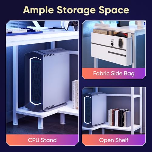 DUMOS 48 Inch L Shaped Computer Gaming Desk with Storage Shelves, White - color: White, size: 48-IN