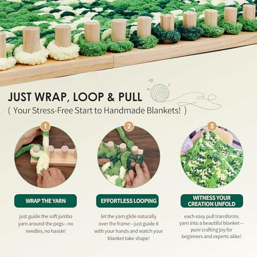 Zlshmoee 72 Inch Chunky Blanket Loom Kit, Knitting Frame for Bulky Yarn | Smooth beech wood construction with 2.36-inch-wide rails and four detachable sections for easy storage and transport. - color: 72''