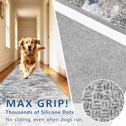 Washable Carpet Runners for Hallway 14ft-Non Slip Floor Runners for Dogs, Abstract Hallway Runner Rug with ‌Silicone Backing, Stain Resistant Rug for Indoor High Traffic,2.6x14,Multi | Washable Runner Rug with Silicone Backing for Dogs Stain-Resistant Mod