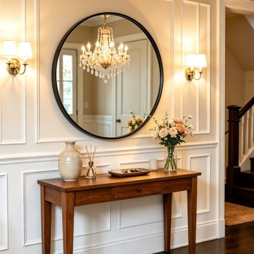 ZENY 36 Inch Round Wall Mirror, Black Frame Bathroom Mirror for Wall, Large Circle Vanity Mirror Wall Mounted - size: 36"L x 36"W