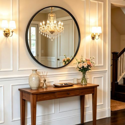 ZENY 36 Inch Round Wall Mirror, Black Frame Bathroom Mirror for Wall, Large Circle Vanity Mirror Wall Mounted - size: 36"L x 36"W