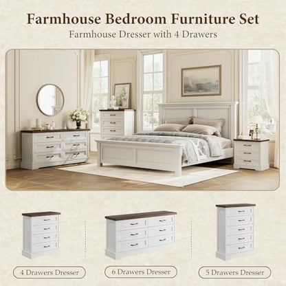AODK 39" Tall Farmhouse 4 Drawer Dresser for Bedroom, Walnut & White | Engineered Wood, Chest of Drawers with Metal Handle, Modern Storage Cabinet and Organizers for Closet, Living Room, Entryway