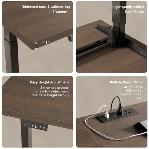 114" Two Person Electric Height Adjustable Standing Desk | Office Furniture Set with Storage, Extra Long Executive Desk Workstation with File Cabinets for Home Office, Black Walnut - color: Black Walnut