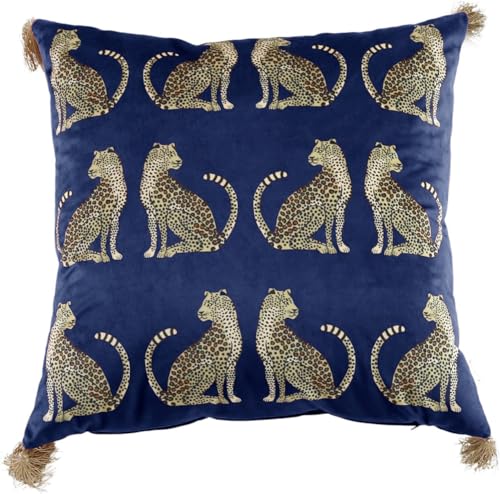 Square Decorative Throw Pillow Cover with Tassels Leopard Pattern Cushion Cover Luxury Style Soft Velvet Pillowcase for Sofa Couch Bedroom (18"x18",Royal Blue) - color: Royal Blue, size: 18" x 18" (Pack of 1)