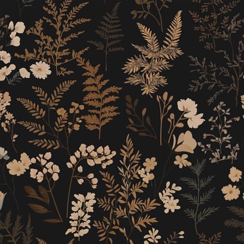 Peel and Stick Wallpaper Dark Vintage Botanical Floral 17.7"x70.8" | Self-adhesive removable wallpaper for walls, renter-friendly bedrooms, living rooms, powder rooms, and accent walls - color: Black/Brown, size: 17.7" x 70.8"