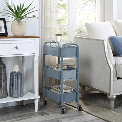 SunnyPoint 3-Tier Delicate Compact Rolling Metal Storage Organizer - Mobile Utility Cart Kitchen/Under Desk Cart with Caster Wheels - Blue (15.35" X 10.24" X 26.8"H) - color: Blue
