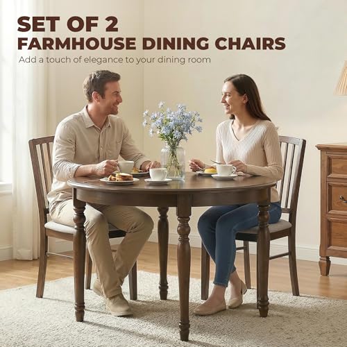 HOMCOM Farmhouse Dining Chairs Set of 2, Upholstered Linen, Burn Brown | Kitchen Chairs, Dining Room Chairs, Solid Rubberwood Legs - color: Burn Brown
