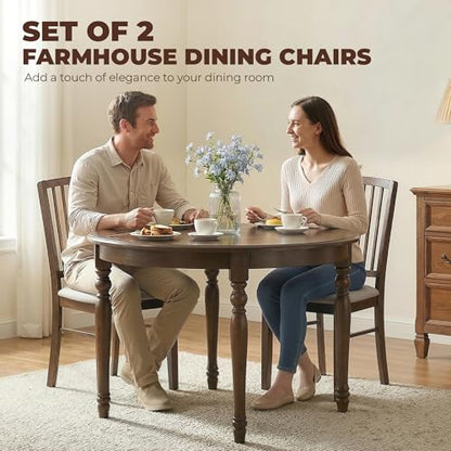 HOMCOM Farmhouse Dining Chairs Set of 2, Upholstered Linen, Burn Brown | Kitchen Chairs, Dining Room Chairs, Solid Rubberwood Legs - color: Burn Brown