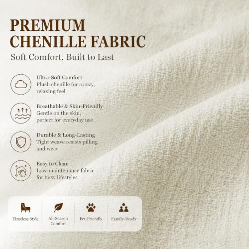 Chenille Accent Chair, Comfy Armchair for Living Room, Beige | Wide padded seat, high-density foam, solid wood frame, 350 lb support, comfy lounge chair, reading chair, bedroom chair - color: Chenille-beige