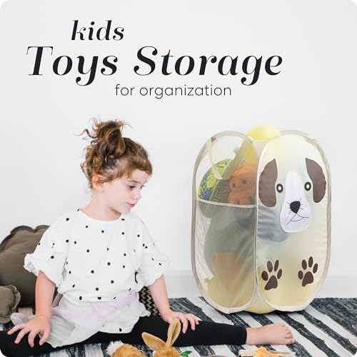 Pop Up Laundry Hamper, Cute Puppy 71L Collapsible Mesh Basket with Handles | Collapsible Mesh Pop Up Hamper, Wide Opening, Side Pocket, Breathable, Sturdy, Foldable, Space-Saving for Clothes Storage - color: Puppy