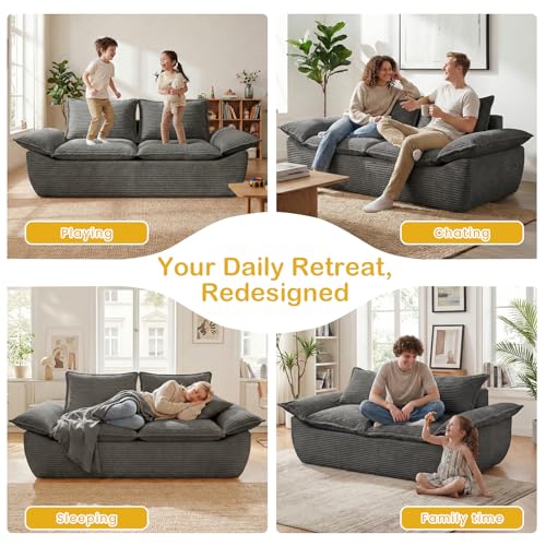 69" Boneless Couch, 3-Seater Oversized Boneless Loveseat Sofa with Removable Cushions & 3 Pillows, Deep Seat Compress Foam Sofa for Living Room, Apartments, & Office - color: Grey, size: 3 Seater (69")