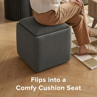 mopio Levi Storage Ottoman with Reversible Tray, Modern Square Chest Coffee Table, Upholstered Cube Sitting Foot Stools Ottoman for Living Room, Bedroom, Entryway (Fabric, Dark Gray) - color: Dark Gray Fabric, Cube