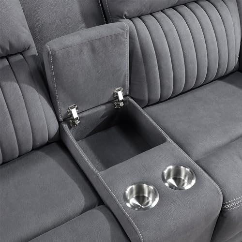 Lexicon 75" W Manual Double Reclining Loveseat with Center Console, Gray | Polished Microfiber Manual Wall Hugger Loveseat Recliner, Cup Holders, for Living Room, Tool Free Assembly - color: Grey, size: Reclining Loveseat