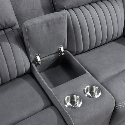 Lexicon 75" W Manual Double Reclining Loveseat with Center Console, Gray | Polished Microfiber Manual Wall Hugger Loveseat Recliner, Cup Holders, for Living Room, Tool Free Assembly - color: Grey, size: Reclining Loveseat