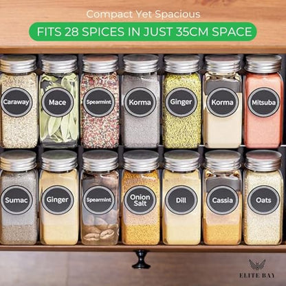 ELITE BAY-Spice Jar Rack Organizer– 4-Tier Organizer 28 Bottles,180 Labels, Funnel.