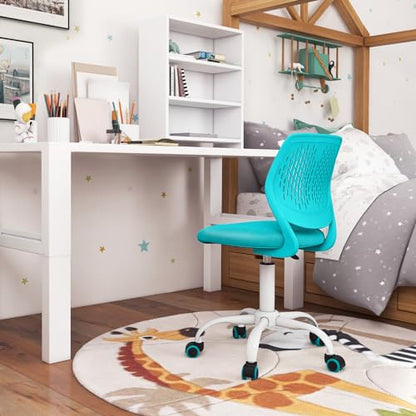 POWERSTONE Small Home Office Desk Chair, Swivel Rolling Study Computer Chair, Adjustable Height Task Chair with Armless Mid Back, Upholstered Mesh Seat,Turquoise - color: Urquoise