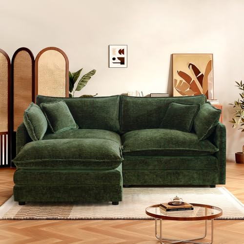 70.8" Chenille L Shaped Modular Sofa with Ottoman,Green | Randomly Assemble Modular Sofa Sets, Modern Recliner Deep Seat Sofa Set for Living Room,Office - color: Green, size: 2S+1O