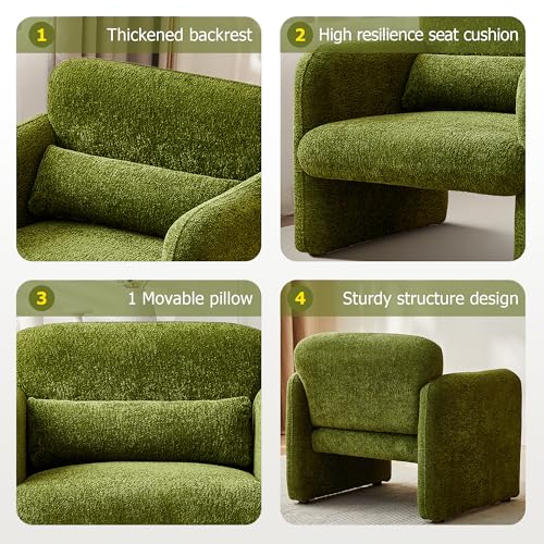 Modern Accent Single Sofa Chair with Arms, Lamb Fabric Upholstered Comfy Reading Arm Chair for Bedroom, Living Room-Green - color: Green, size: 30.31"D x 33.86"W x 31.5"H