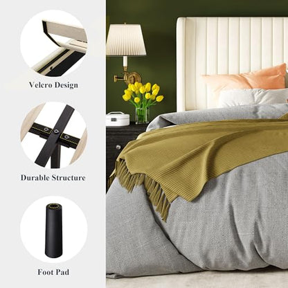 Allewie Full Size Velvet Bed Frame/Vertical Channel Tufted Wingback Headboard/Upholstered Platform Bed/Strong Wooden Slats/No Box Spring Needed/Easy Assembly/Cream White - color: Cream White, size: Full