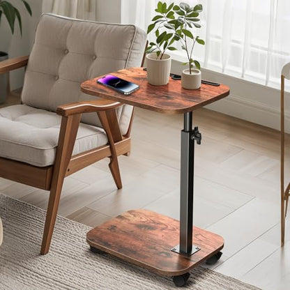 Sofa Tray Table for Couch, 360°Swivel TV Tray for Small Spaces, Adjustable Height Side Tables for Eating, C Shaped End Table for Livingroom, Bedroom, Sofa, Bed, Snack