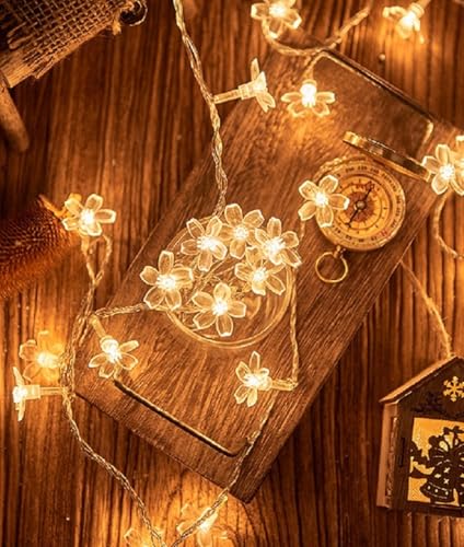 Flower String Lights Plug in, WFGGEH 10ft 20 LED Warm White Cherry Blossom Fairy String Lights for Party Birthday Wedding Christmas Home Decoration