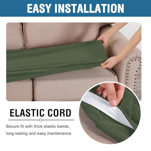 H.VERSAILTEX Super Stretch Individual Seat Cushion Covers Sofa Covers Couch Cushion Covers Slipcover Sets Thick Jacquard Textured Twill Fabric (1 Piece Loveseat Cushion Cover, Bronze Green) - color: Bronze Green, size: 1 Cushion Loveseat