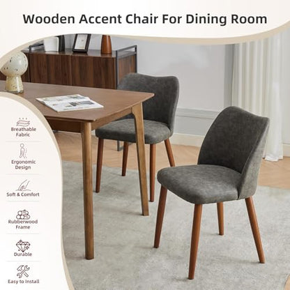 GarveeHome Wooden Dining Chair Set of 4 Upholstered Leather Dining Chair | Kitchen Chairs with Thick Cushions, Wing Backrest for Dining Room, Living Room, Dark Grey, No tool assembly, No Wobble - color: Dark Grey Pu