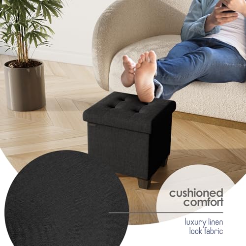 Storage Ottoman Cube with Small Bin, 15-in Square Ottoman with Storage for Living Room and Bedroom, Small Ottomans Foot Rest, Fabric Foot Stools Ottomans Max 330lbs, Black - color: 04 - Black