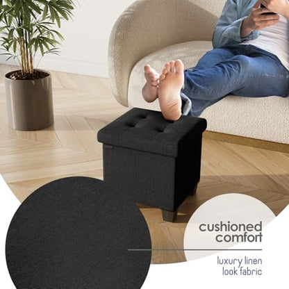 Storage Ottoman Cube with Small Bin, 15-in Square Ottoman with Storage for Living Room and Bedroom, Small Ottomans Foot Rest, Fabric Foot Stools Ottomans Max 330lbs, Black - color: 04 - Black