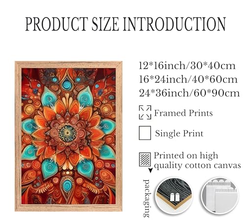 3Pcs Boho Mandala Floral Canvas Wall Art Vintage Floral Red Bloom Painting Picture Wall Decor Modern Plants Colorful Flowers Poster Print Artwork for Living Room Bedroom Office Bathroom Home Framed - color: Floral-9, size: 24"L x 16"W