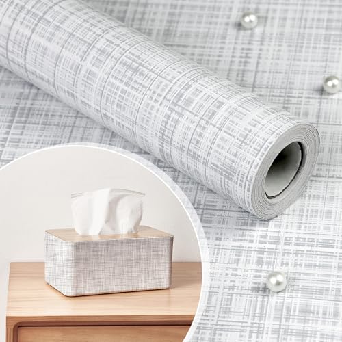 Gray Grasscloth Peel and Stick Wallpaper Texture Contact Paper 17.3"x120" Vintage Wallpaper Removable Waterproof Wall Paper for Room Walls Cabinets Furniture Drawers Desk - color: Gray, size: 17.3" x 120"