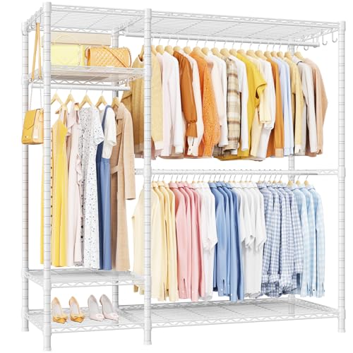 F7 Clothes Rack Heavy Duty, Clothing Racks for Hanging Clothes, White | Garment Rack with Shelves, 6-Tiers Freestanding Portable Closet Storage Racks 58'' W × 14.6'' D × 76.6'' H, Max Load 800 Lbs - color: White, size: F7