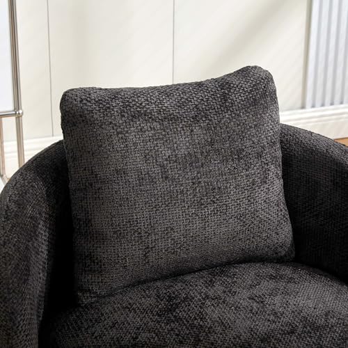 360° Small Swivel Accent Chair, Round Swivel Barrel Chair with Round Backrest & Wide Seat, Comfy Chenille Barrel Chairs for Living Room, Bedroom Easy 15-Min Assembly, Boucle (Dark Gray) - color: Dark Gray