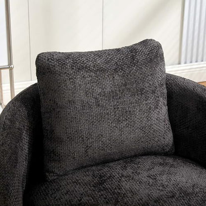 360° Small Swivel Accent Chair, Round Swivel Barrel Chair with Round Backrest & Wide Seat, Comfy Chenille Barrel Chairs for Living Room, Bedroom Easy 15-Min Assembly, Boucle (Dark Gray) - color: Dark Gray