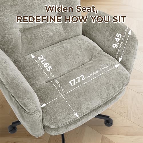 FiveWillowise Cross Legged Office Chair with Flip-up Arms&Back,Light Grey | Criss Cross Chair With Thicken Wide Seat,Lounge Makeup Vanity Chairs with Side Pockets,Comfy Home Office Desk Chair,Chenille - color: Light Grey
