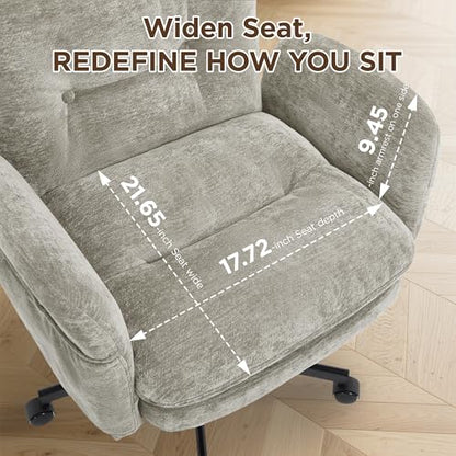 FiveWillowise Cross Legged Office Chair with Flip-up Arms&Back,Light Grey | Criss Cross Chair With Thicken Wide Seat,Lounge Makeup Vanity Chairs with Side Pockets,Comfy Home Office Desk Chair,Chenille - color: Light Grey