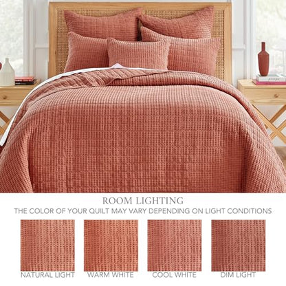 Levtex Home Mills Waffle Twin XL/Twin Quilt Set (68x86in) with 1 Pillow Sham (26x20in) - Adobe - 100% Cotton Twin Size Quilt Bedding Set - Lightweight, Soft, Pre-Washed - color: Adobe, size: Twin Quilt