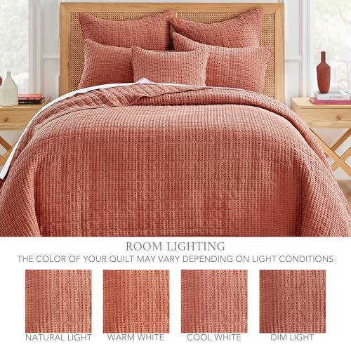 Levtex Home Mills Waffle Twin XL/Twin Quilt Set (68x86in) with 1 Pillow Sham (26x20in) - Adobe - 100% Cotton Twin Size Quilt Bedding Set - Lightweight, Soft, Pre-Washed - color: Adobe, size: Twin Quilt