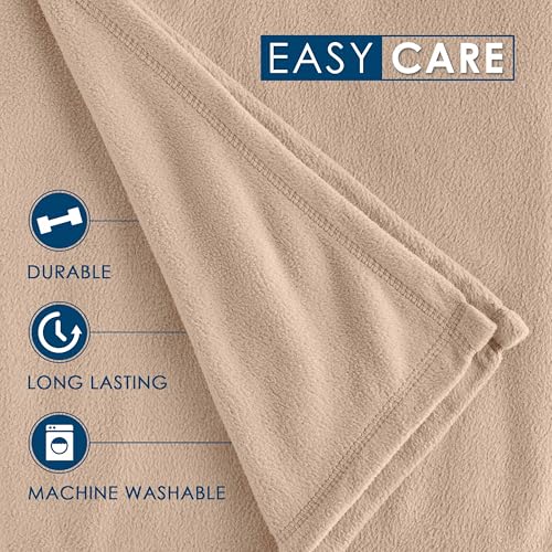 Twin Size Fleece Bed Blanket | Comfy Supersoft Fleece Blanket – All-Season Light Weight Throw Blanket | Luxuriously Soft | Throw Blanket for Couch and Sofa | Machine Wash | Beige - color: Beige, size: Twin