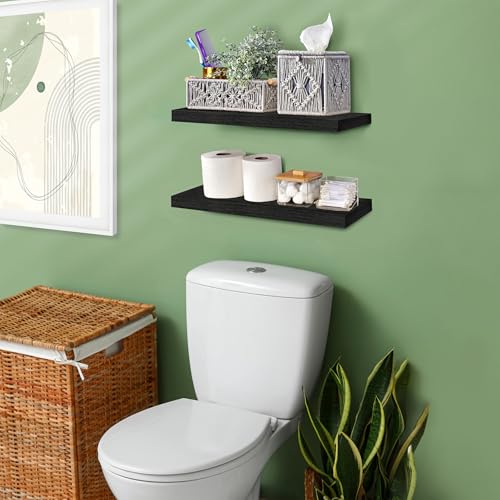 Sorbus 16" Solid Wood Floating Shelves - Set of 2 Black Wall Mounted Kitchen Shelves - Durable Pine Wood - color: Black, size: 16"