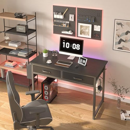 DLisiting Computer Desk with Fabric Drawers for Home Office Bedroom, 40 Inch Small Gaming Desk with 2 Drawers, Study Writing Table PC Desks, Black - color: Black, size: 39.4"