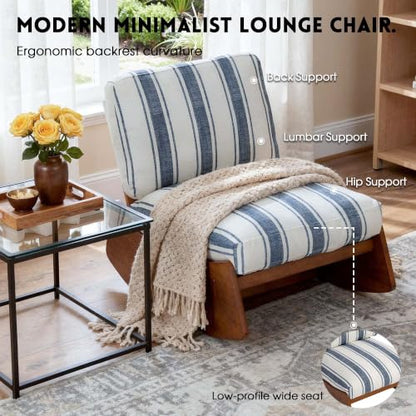 Armless Rocking Chair, Upholstered Lounge Chair, Navy Stripe | Comyf Chenill, Curved Solid Wood Base, for Living Room, Bedroom - color: Dark Blue Stripe